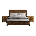 Rustic Wooden Bed Frame With Drawer Nightstands White Bedding And Black Blanket