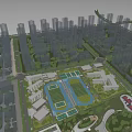 Modern School Campus Buildings With Teaching Blocks Sports Fields And Green Surroundings