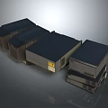 Industrial Machinery Units Stacked And Arranged With Dark Gray Exteriors And Yellow Warning Labels