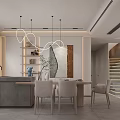 Modern Open Concept Living And Dining Room With Beige Sofa Dining Table And Decorative Lighting