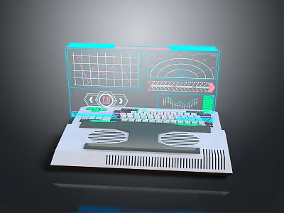 Futuristic Laptop With Screen Displaying Grid Charts And Dashboard Colorful Keyboard And Ventilation Holes 3d model