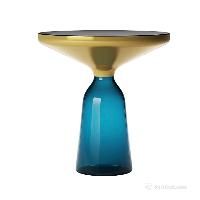 Modern Side Table With Gold Circular Top And Blue Glass Base Design 3d model