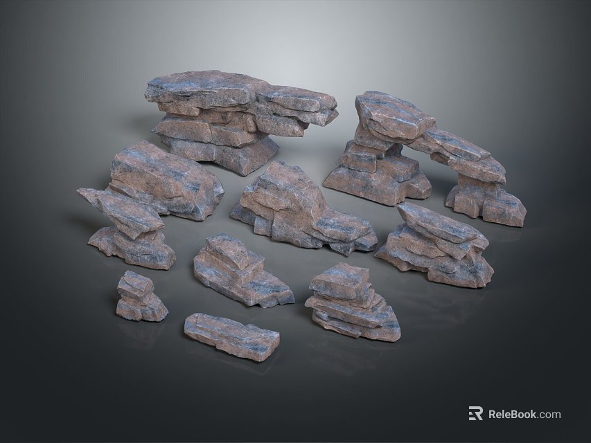 Natural Stones With Various Sizes And Different Shapes Stacked And Scattered Design 3d model 