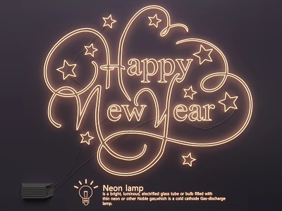 Festive Neon Lighting Combination With Happy New Year Text And Star Decorations 3d model