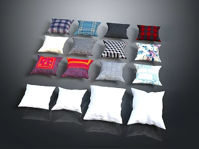 Assorted Decorative Pillows With Diverse Patterns And White Solid Styles 3d model
