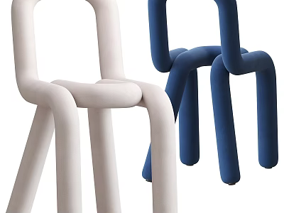 Unique Modern Curved Design White And Blue Single Chairs With Soft Seats 3d model