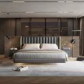 Modern Bedroom Interior With Dark Upholstered Headboard Large Window City View And Soft Rug