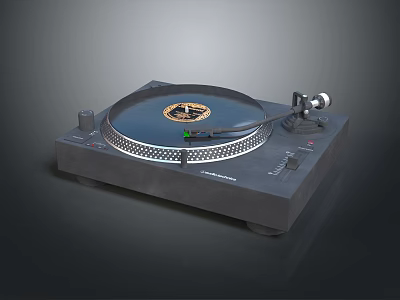 Modern Black Turntable With Vinyl Record On Platter Tonearm And Control Knobs 3d model