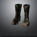 Muddy Rain Boots With Worn Rubber Surface And Dirty Brown Spots Details
