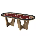 Wooden Poker Table With Red Felt Surface Dice Playing Cards And Chips