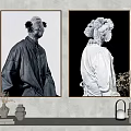 Abstract Paintings Featuring Portrait Figures In Dark White Clothing And Unique Headpieces On Wall