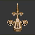 Golden Sci Fi Mechanical 3D Model With Intricate Details Metallic Finish And Multiple Cylindrical Components