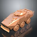 Armored Military Vehicle With Six Wheels Front Plow And Antennas Design