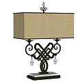 Elegant Table Lamp With Golden Fabric Lampshade Metal Curly Design Marble Base And Crystal Pendants
