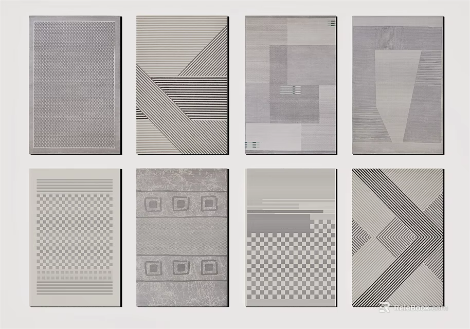 Modern Square Rugs With Various Geometric Patterns And Abstract Design Elements 3d model