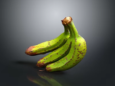 Fresh Bunch of Green Bananas with Brown Spots on Dark Background 3d model