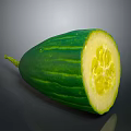 Fresh Green Striped Cucumber with Sliced Half Showing Yellow Flesh and Seeds
