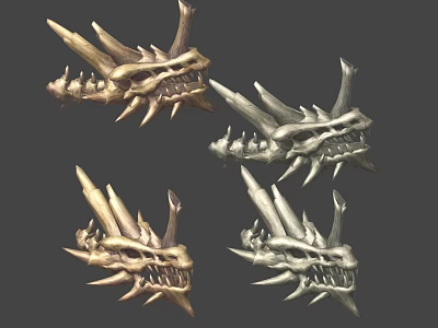 Ancient Scene Displaying Dragon Skulls With Sharp Spikes And Gold Silver Accents 3d model