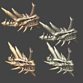 Ancient Scene Displaying Dragon Skulls With Sharp Spikes And Gold Silver Accents