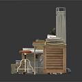 Vintage Daily Life Supplies Including Screens Fan Table Stool Trunks Books And Drawer Cabinet