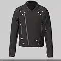 Stylish Black Jacket With Classic Collar Metal Buttons And Asymmetrical Zippers