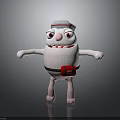 White Furry Cartoon Character Creature With Red Hat Red Box Belt And Outstretched Arms