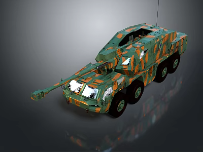 Military Combat Vehicle With Camouflage Paint Multiple Wheels And Weapon System 3d model