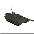 Green Military Tank With Long Cannon Barrel Turret Tracks And Antenna