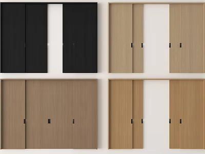 Modern Sliding Doors With Wooden And Black Matte Finishes For Home Interiors 3d model