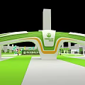 HE REALTY Exhibition Booth Design With Green White Curved Structure And Interior