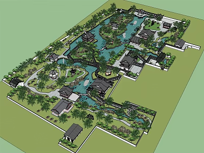 Traditional Chinese Garden Landscape With Pond Pavilions Stone Bridges And Lush Trees 3d model