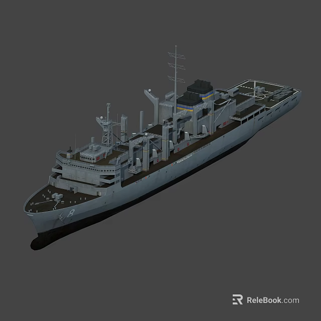 Detailed Gray Military Warship Design With Upper Structure Deck Facilities And Antennas 3d model 