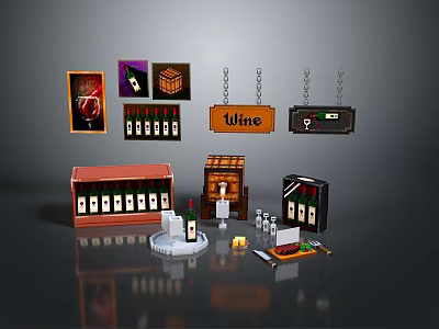 Elegant Wine Cellar Scenery With Wooden Barrels Bottles And Sign 3d model