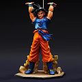 Anime Character Table Lamp with Blue Top Orange Pants Holding Glowing Sphere Shade Rock Base