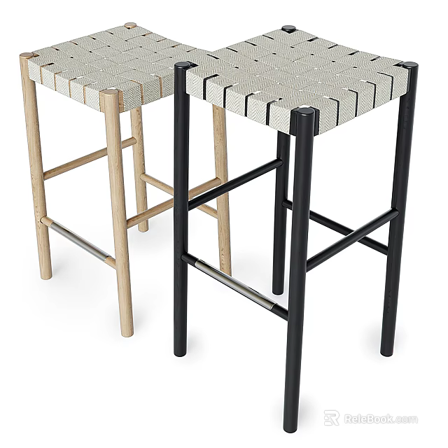 Modern Bar Stools With Woven Seats And Different Colored Legs Design 3d model 