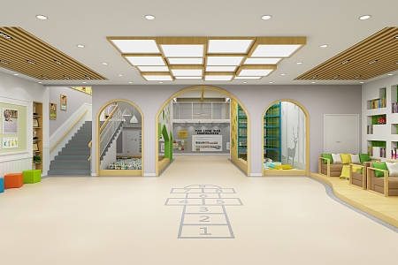 Modern Kindergarten Hall Kindergarten First Floor Corridor Hall 3d model