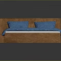 Wooden Bed Furniture With Blue Polka Dot Bedspread And Matching Blue Pillows