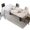 Modern Marble Dining Table Set With Chairs Grey Rug And Tabletop Decor 3d model