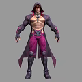 Man In Purple Hooded Coat With Bare Chest Purple Pants Knee Pads And Boots