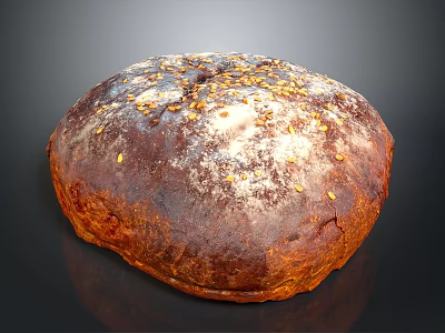 Freshly Baked Round Brown Bread With Sesame Seeds And Flour Dusting 3d model