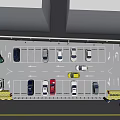 Road Infrastructure With Parking Entrance Barrier Gate Yellow Grid Lines And Vehicles