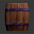 Wooden Barrel With Purple Hoop Bands And Visible Natural Wood Grain Texture