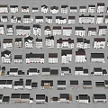 Various Styles And Sizes Of House Models With Gray Brown Roofs And White Gray Walls