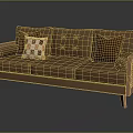 Brown Fabric Three Seater Sofa with Wooden Frame Arms and Accent Pillows