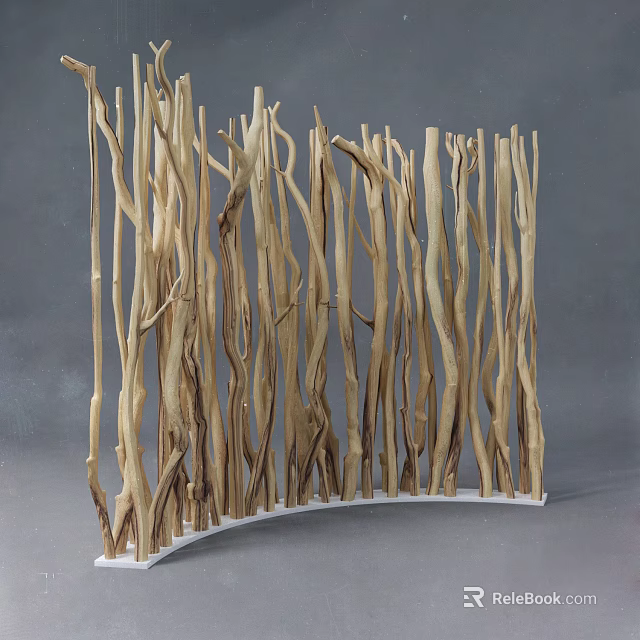Stone Wood Decorative Screen Crafted From Curved Wooden Branches For Interior Design 3d model 