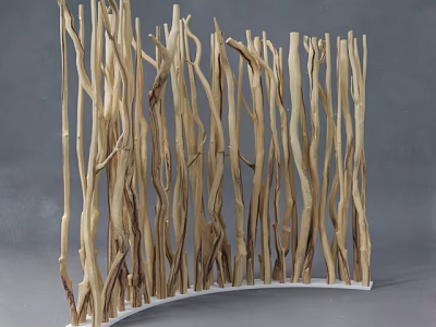 Stone Wood Decorative Screen Crafted From Curved Wooden Branches For Interior Design 3d model