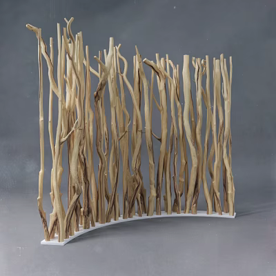 Stone Wood Decorative Screen Crafted From Curved Wooden Branches For Interior Design 3d model
