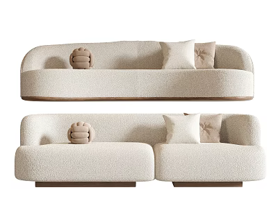 Modern Cream Fabric Sectional Sofa Set With Round Design And Soft Decorative Pillows 3d model