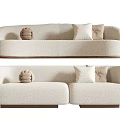Modern Cream Fabric Sectional Sofa Set With Round Design And Soft Decorative Pillows