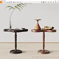 Modern Side Tables With Spiral Wooden Bases Vase Dried Flowers And Books In Minimalist Interior
